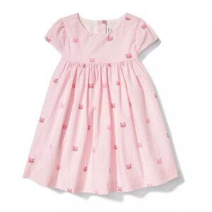 New 2 Pc 6-12M Janie and Jack Pink Striped Dress Kitty Cat 100% Cotton Bloomer